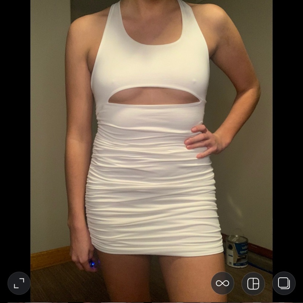 White Ruched Dress - Picture 5 of 6